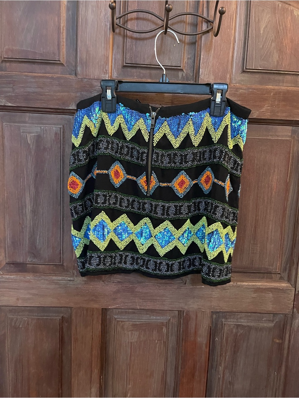 Top Shop Black Beaded Geometric Mini Skirt - Multicolor Accent Size 8 - Picture 4 of 7
